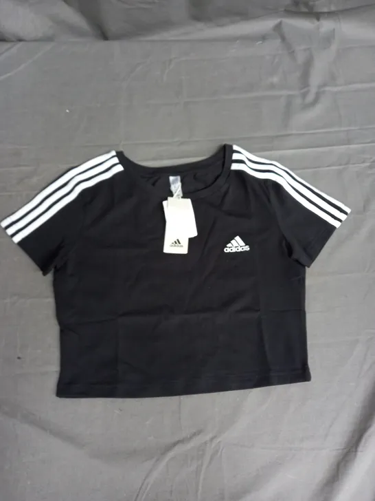 ADIDAS 3 STRIPE BABY TEE IN BLACK/WHITE SIZE M