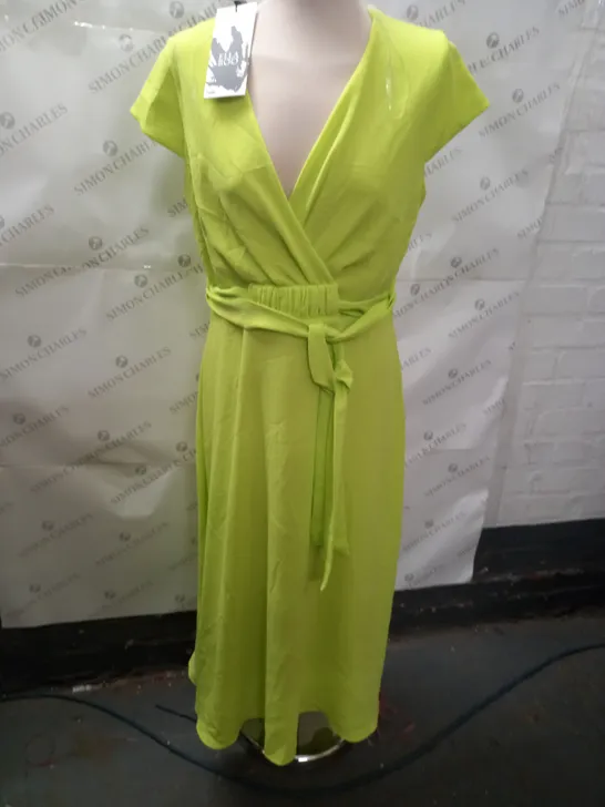 ELLA BOO BRIGHT GREEN V-NECK DRESS - 12