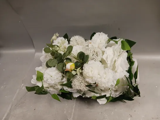 BUNCH OF WHITE AND GREEN FAKE FLOWERS