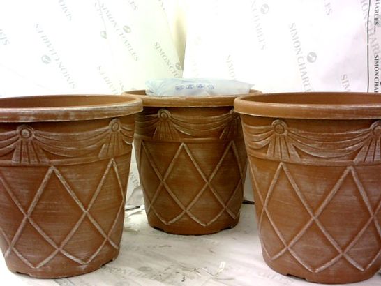 SET OF 3 AGED TERACOTTA TUSCAN PLANTERS RRP £29.99