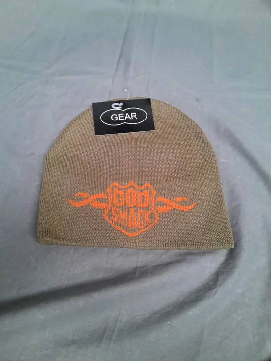 BOX OF APPROX 120 GEAR GOD SMACK KHAKI BEANIE 