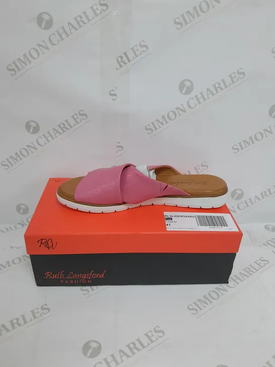 BOXED PAIR OF RUTH LANGSFORD FLAT SLIDE SANDALS IN PINK SIZE 8