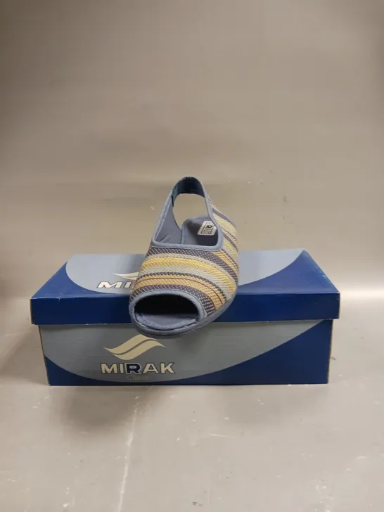 BOXED PAIR OF MIRAK CLASSIC CARLA OPEN TOE SHOES IN BLUE - SIZE 7