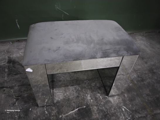 DESIGNER MIRRORED DRESSING STOOL GREY FABRIC UPHOLSTERED SEAT