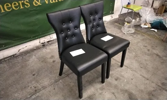 PAIR OF KENSINGTON BLACK LEATHER BUTTON BACK DINING CHAIRS