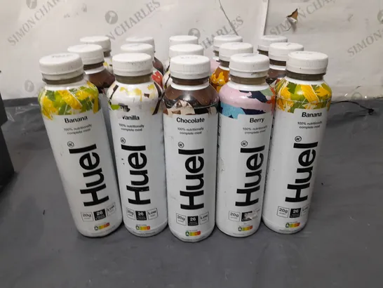 LOT OF 15 ASSORTED 500ML BOTTLES OF HUEL - VARIOUS FLAVOURS