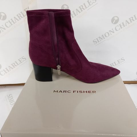 BOXED PAIR OF MARC FISHER BOOTS (PURPLE, SIZE 9M)