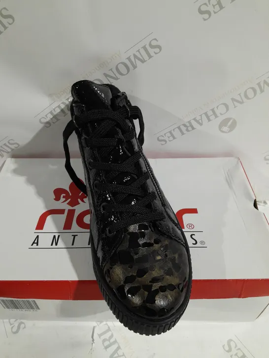 BOXED PAIR OF RIEKER TRAINER BOOTS WITH SIDE ZIP - SIZE 6