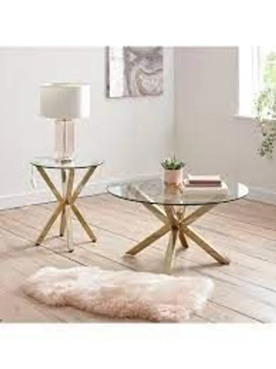 BOXED CHOPSTICK GLASS AND BRASS COFFEE TABLE (1 BOX) RRP £149.99