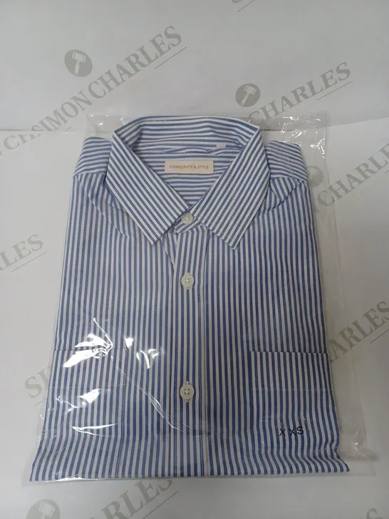 SEALED SET OF 5 BRAND NEW CORPORATIVE STYLE BLUE & WHITE STRIPE WOMENS SHIRT- XXS