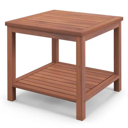 BOXED COSTWAY 2 TIER WOODEN SIDE TABLE WITH SLATTED TABLETOP - NATURAL