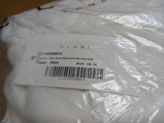 PACKAGED CLUB L WHITE RUCHED MESH MADOT MIDI DRESS - SIZE 14