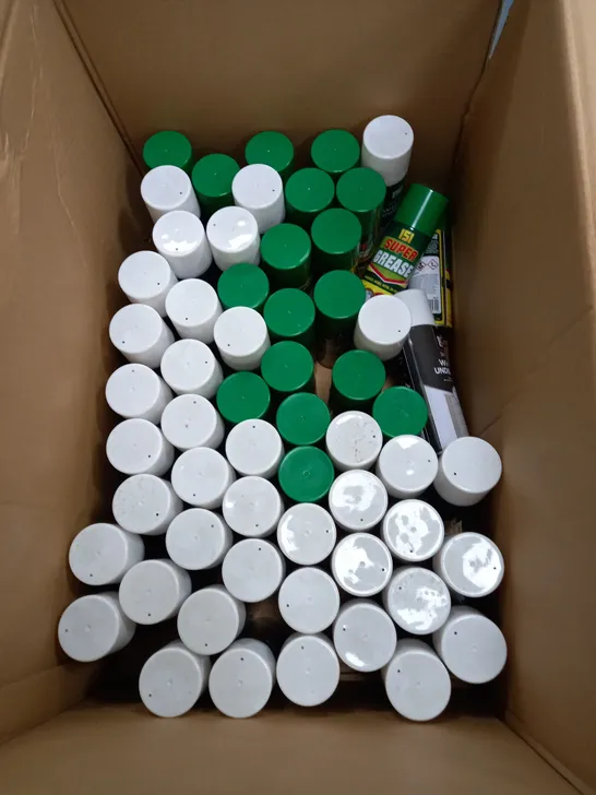 LARGE BOX OF APPROXIMATELY 30 AEROSOLS TO INCLUDE 151 SUPER GREASE, AND 151 SPRAY WHITE UNDERCOAT - COLLECTION ONLY 