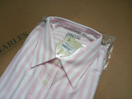 BAGGED HOUSE OF BRUAR COTTON OXFORD SHIRT IN STRIPED PINK - 18