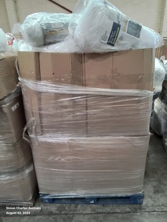 PALLET CONTAINING VARIOUS PILLOWS, DUVET AND BEDDING SOFT FURNISHINGS ETC.