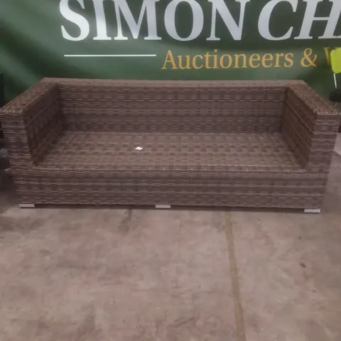 RATTAN EFFECT 3 SEATER GARDEN SOFA BROWN