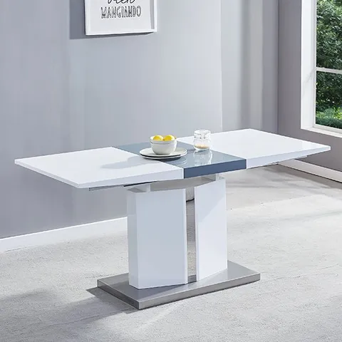 BOXED BELMONTE EXTENDABLE DINING TABLE LARGE IN WHITE AND GREY GLOSS (3 BOXES)