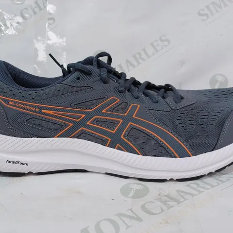 BOXED PAIR OF ASICS GEL-CONTEND 8 IN GREY/ORANGE UK SIZE 10