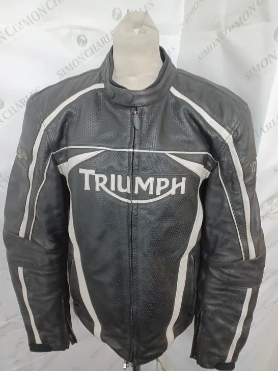 BLACK AND WHITE TRIUMPH BIKER JACKET SIZE 44-54