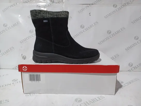 BOXED PAIR OF RIEKER ANTISTRESS WATER RESISTANT ANKLE BOOTS, BLACK - SIZE 6 