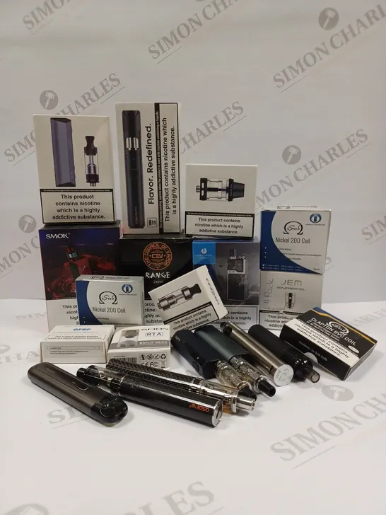 APPROXIMATELY 20 ASSORTED VAPING PRODUCTS AND ACCESSORIES TO INCLUDE INNOKIN JEM VAPE KIT, INNOKIN SCION VAPE KIT, SMOK T-PRIV KIT, ISUB NICKEL 200 COIL, etc.  