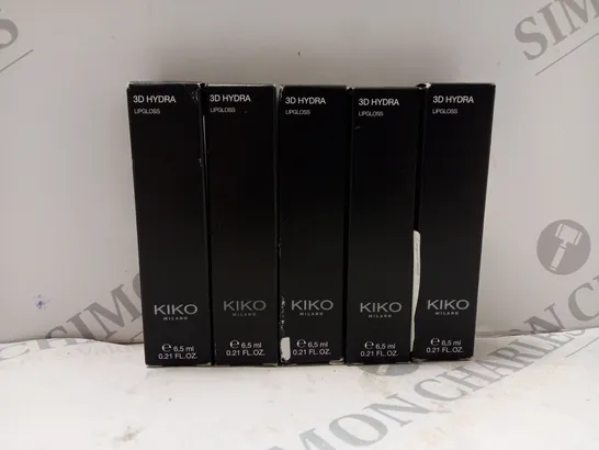 BOX OF 5 X 6.5ML VIALS OF KIKO MILANO 3D HYDRA LIP GLOSS IN ASSORTED COLOURS