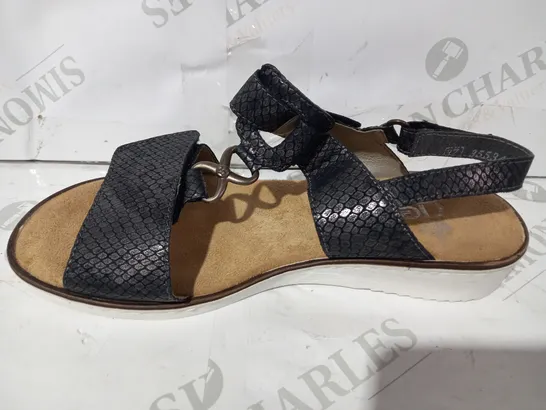 BOXED PAIR OF RIEKER FAUX LEATHER SANDALS EU SIZE 37