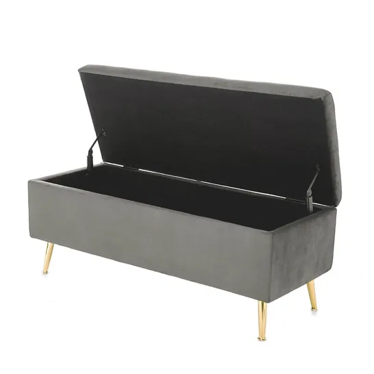 BOXED ALISON CORK VELVET OTTOMAN STORAGE BENCH - GREY - COLLECTION ONLY