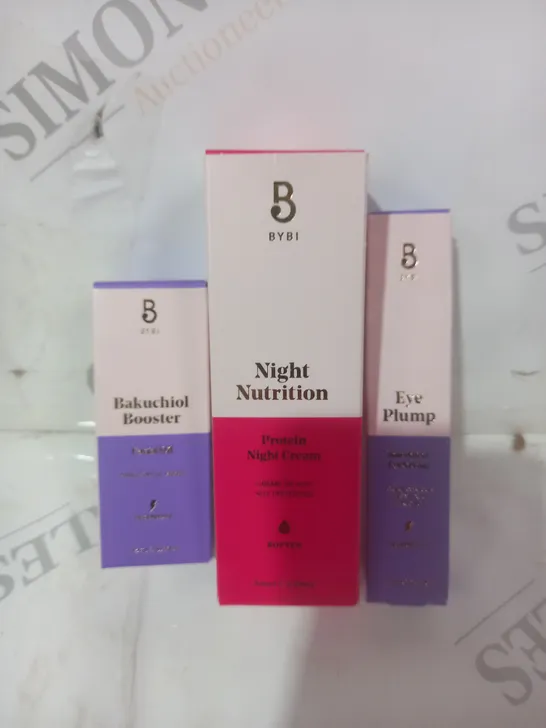 BOXED BYBI SET OF 3 HEALTH AND BEAUTY ITEMS TO INCLUDE NIGHT CREAM, FACIAL OIL, AND EYE CREAM