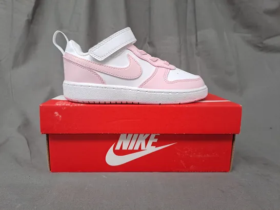 BOXED PAIR OF NIKE COURT BOROUGH LOW RECRAFT KIDS SHOES IN WHITE/PINK UK SIZE 9.5