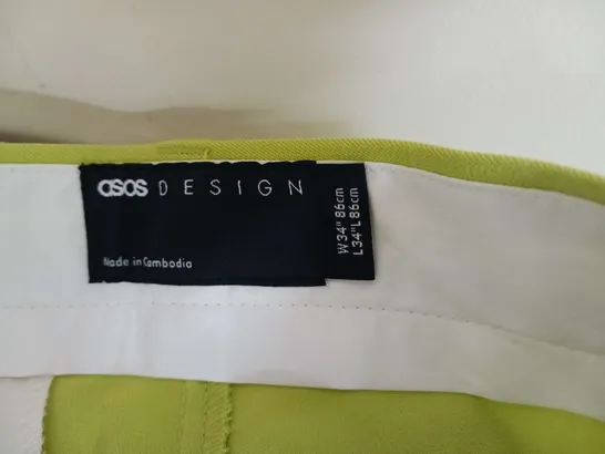 ASOS LIME GREEN TROUSERS SIZE W 34 L 34