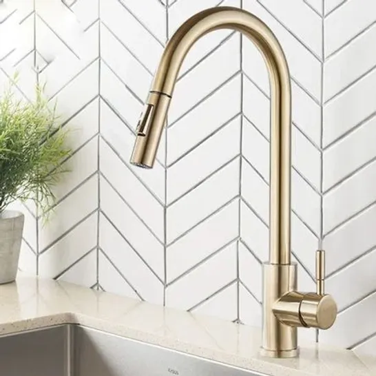 BOXED BRUSHED GOLD KITCHEN FAUCET PULL OUT NOZZLE