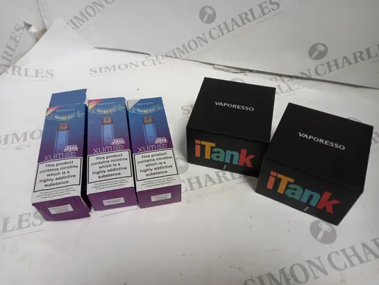 5 ASSORTED VAPE PRODUCTS INCLUDING: XLIM SE/ VAPORESSO ITANK