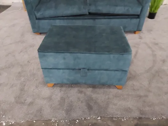THE FOXHAM SOFA BED UPHOLSTERED IN OCEAN FABRIC WITH OTTOMAN STOOL