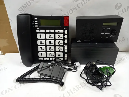 LOT OF APPROXIMATELY 15 ASSORTED ELECTRICALS TO INCLUDE DAB+/FM RADIO, POLAROID BLUETOOTH QI CHARGING ALARM CLOCK, BIG BUTTON LANDLINE PHONE, ETC