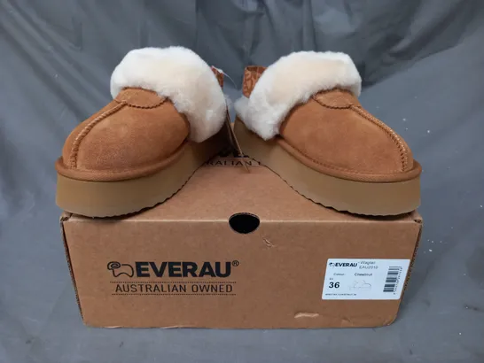 BOXED PAIR OF EVERAU WAGTAIL SHOES IN CHESTNUT EU SIZE 36