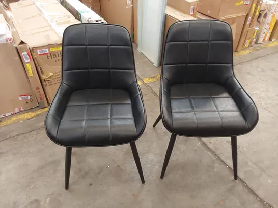 SET OF 2 FAUX LEATHER DINING CHAIRS - BLACK