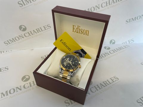 MEN’S EDISON AUTOMATIC MOONPHASE WATCH WITH STAINLESS STEEL SILVER AND YELLOW GOLD COLOUR STRAP, AND BLACK DIAL RRP &pound;600.00