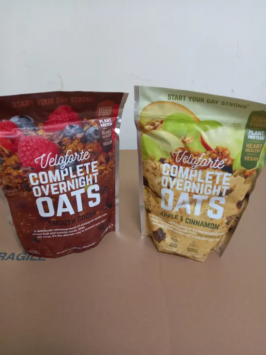 LOT OF 2 VELOFORTE COMPLETE OVERNIGHT OATS 630G SMOOTH COCOA AND APPLE & CINNAMON