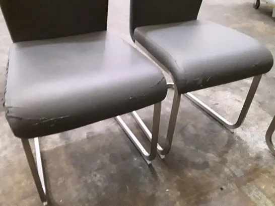 SET OF 3 DINING CHAIRS - DARK GREY LEATHER 