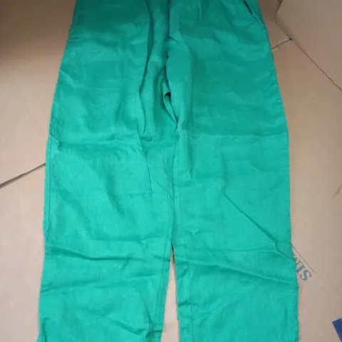 H&M NATURAL LINEN POCKET TROUSERS, GREEN - SIZE S