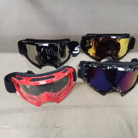 A BOX OF 10 SKI/MOTOCROSS GOGGLES IN VARIOUS COLOURS AND DESIGNS 