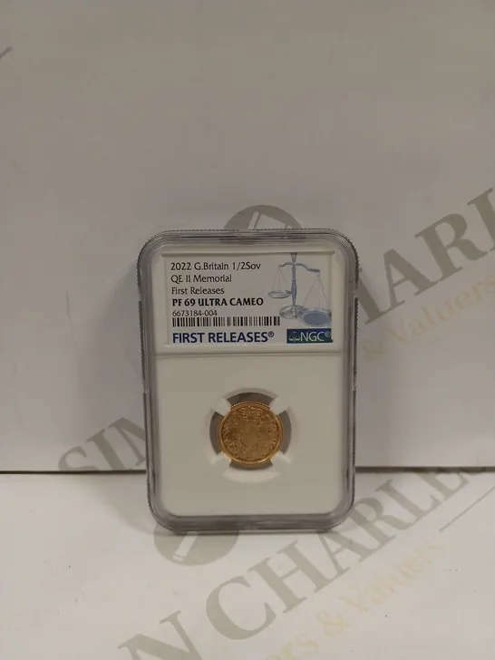 NGC 2022 G.BRITAIN 1/2 SOVEREIGN QE II MEMORIAL FIRST RELEASE PF 69 ULTRA CAMEO COIN 