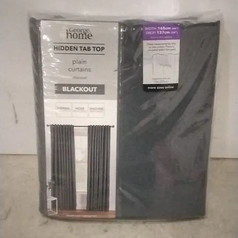 PACKAGED GEORGE HOME HIDDEN TAB TOP PLAIN BLACKOUT CHARCOAL CURTAINS SIZE: 168CM X 137 M