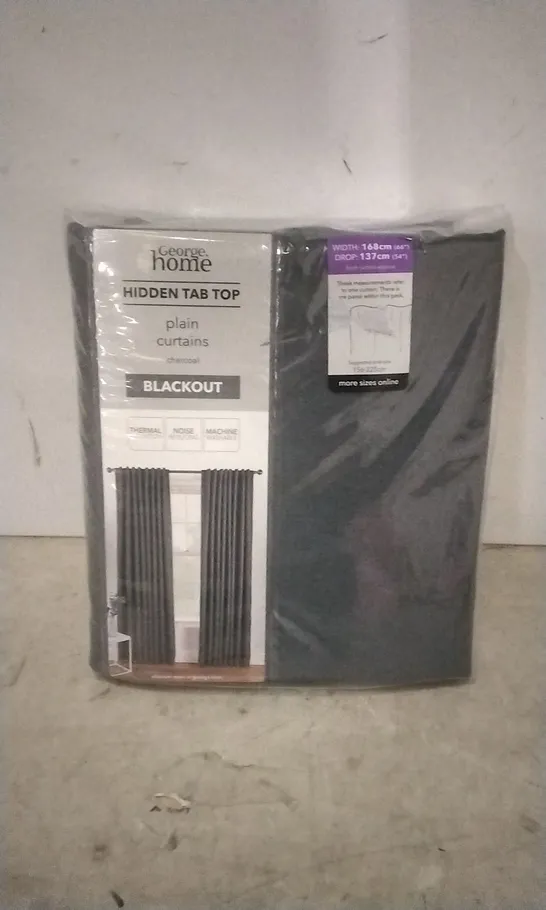 PACKAGED GEORGE HOME HIDDEN TAB TOP PLAIN BLACKOUT CHARCOAL CURTAINS SIZE: 168CM X 137 M