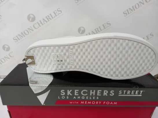 BOXED PAIR OF SKECHERS STREET SHOES IN WHITE UK SIZE 7