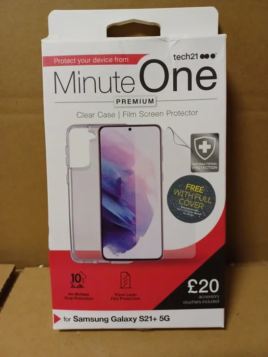 LOT OF APPROX. 96 BRAND NEW TECH21 MINUTE ONE PREMIUM CLEAR CASE FILM SCREEN PROTECTOR WITH 3M MULTIPLE DROP PROTECTION AND TRIPLE LAYER FILM PROTECTION FOR SAMSUNG GALAXY S21+ 5G