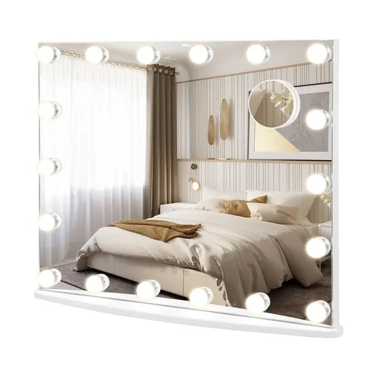 BOXED COSTWAY HOLLYWOOD VANITY MIRROR, TABLETOP/WALL MOUNTED MAKEUP MIRROR WITH 18 DIMMABLE LED BULBS,