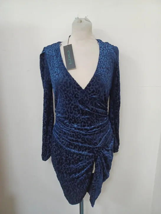 BLUE VANILLA RUCHED LEOPARD BURNOUT DRESS SIZE 10