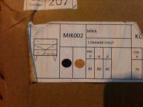 BOXED DESIGNER MIKA 3 DRAWER CHEST 